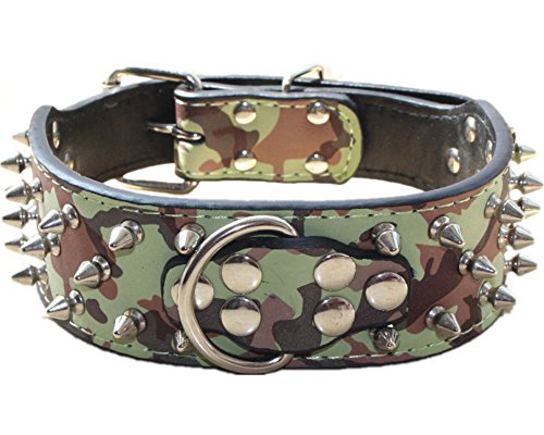 Serijoars Spiked Nieten-Hundehalsband, PU-Leder-Hundehalsband, verstellbare Haustierhalsbänder für mittelgroße oder große Rassen (XL, Camouflage1) von Serijoars