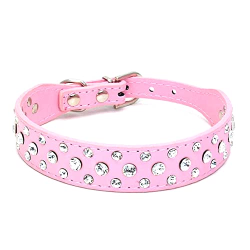 Serijoars Strass Hundehalsband, Bling Strass PU Leder Kristall Diamant Haustier Hund Katze Welpen Halsband S M L XL (L, Rosa) von Serijoars