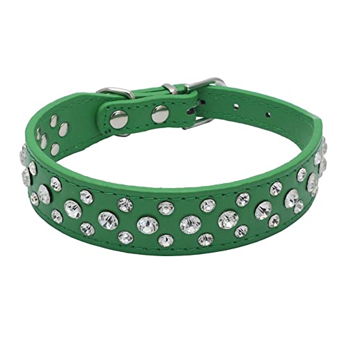 Serijoars Strass Hundehalsband, Bling Strass PU Leder Kristall Diamant Haustier Hund Katze Welpen Halsband S M L XL (XS, Grün) von Serijoars