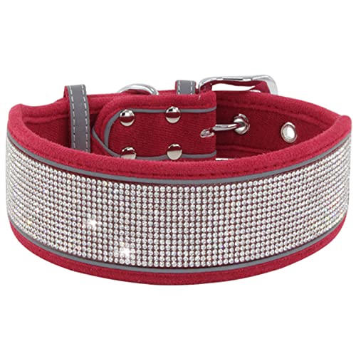 Serijoars Strass-Hundehalsband, schillernd, funkelnd, weich, bequem, reflektierend, großes Hundehalsband, Kristall-Diamant-Halsband für kleine, mittelgroße und große Hunde (L, Rot) von Serijoars