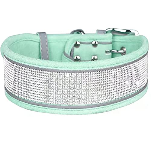 Serijoars Strass-Hundehalsband, schillernd, funkelnd, weich, bequem, reflektierend, großes Hundehalsband, Kristall-Diamant-Halsband für kleine, mittelgroße und große Hunde (M, Grün) von Serijoars