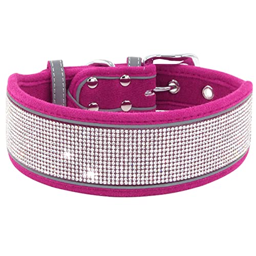 Serijoars Strass-Hundehalsband, schillernd, funkelnd, weich, bequem, reflektierend, großes Hundehalsband, Kristall-Diamant-Halsband für kleine, mittelgroße und große Hunde (M, Hot Pink) von Serijoars