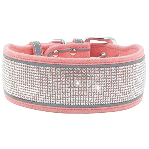 Serijoars Strass-Hundehalsband, schillernd, funkelnd, weich, bequem, reflektierend, großes Hundehalsband, Kristall-Diamant-Halsband für kleine, mittelgroße und große Hunde (S, Rosa) von Serijoars