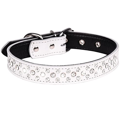 Serijoars Strass Hundehalsband für Kleine Mittlere Große Hunde, Einstellbar Glitzernd Kristall Weich Echtes Leder Bling Hundehalsbänder (L, Weiß) von Serijoars