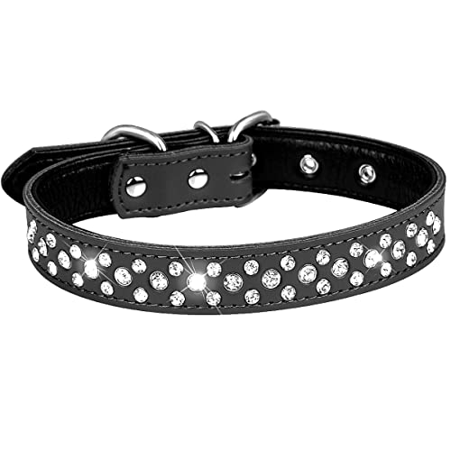 Serijoars Strass Hundehalsband für Kleine Mittlere Große Hunde, Einstellbar Glitzernd Kristall Weich Echtes Leder Bling Hundehalsbänder (S, Schwarz) von Serijoars