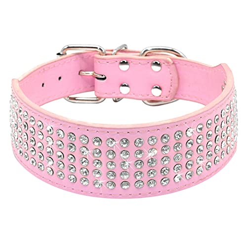 Serijoars Strasssteine Hundehalsband, 5,1 cm Breite, voll funkelnde Kristalldiamanten, schillernd, funkelnd, elegant, ausgefallenes PU-Leder, Hundehalsband für mittelgroße und große Hunde (M, Rosa) von Serijoars