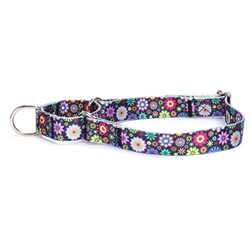 Serijoars Verstellbares Martingale Hundehalsband Heavy Duty Nylon Hundehalsband für Mittel Große Hunde Gehtraining Junge und Mädchen Hunde (L, Bunte kleine Blumen) von Serijoars