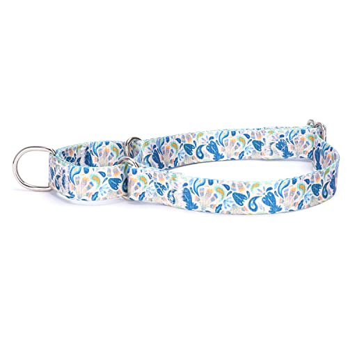 Serijoars Verstellbares Martingale Hundehalsband Strapazierfähiges Nylon Hundehalsband für mittelgroße große Hunde Gehtraining Junge und Mädchen Hunde (M, Blaue Blumen) von Serijoars