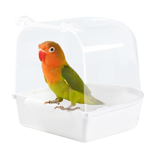 Sertay Papageien Badewanne, 13.8 * 13.4 * 14cm Papageien Badebox Vogelkäfig Zubehör, Vogelbadewanne, für Katzen, Finken, Wellensittiche, Weiße Pilze, Lerchen Und Kleine Vögel (Weiß) von Sertay