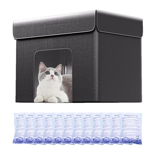 Katzen Kühlhaus | Bissfestes Wasserdichtes Haustier Kühlhaus Mit 12 Eisbeutel, 3 Materialschichten Langanhaltende Kühlendes Hundehaus Katzen Kühlmatte Im Sommer 50x38x38cm von Setauoo