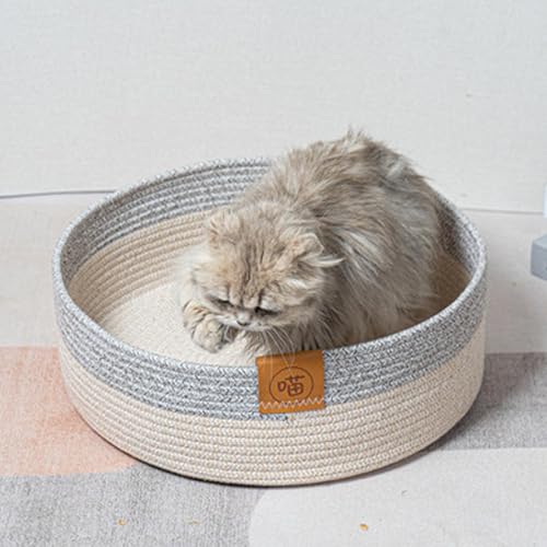 Katzenbett Haustierbett, Katzenkorb Zum Schlafen Aus Baumwollseilen, Katzenbett Waschbar, Rundes Gewebtes Katzenbettchen, Hundebett Korb Geflochten Für Katzen Schlafplatz 40 cm von Setauoo