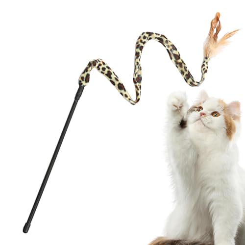 Setauoo Cat Teaser Stick Spielzeug, Cat Teasers Pet Catcher Stick Interaktiver Teasing Zauberstab, Kätzchen Teaser Zauberstab Katze Feder Spielzeug Leopard Print Katze Zauberstab Spielzeug zum Spielen von Setauoo