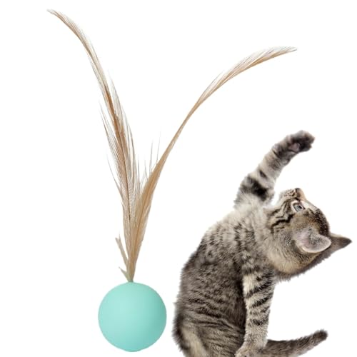 Setauoo Gummiball Katzenspielzeug - Interaktiver Katzenspielzeugball - Mittelgroßer Katzenbeißball mit Federn, interaktiver Haustier-Hüpfball, solide, elastisch für Welpen von Setauoo