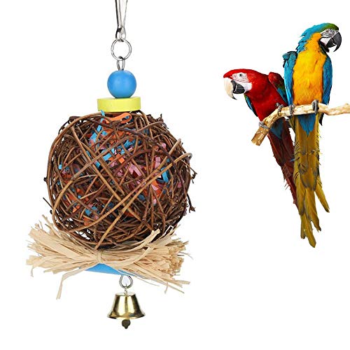 Vogelkauspielzeug, Vogel-Kauspielzeug aus natürlichem,Rattanball mit Papierstreifen und Metallglocke, Vogelpapageienspielzeug Schaukel für Vögel, Sittiche, Papagei Thront von Seully