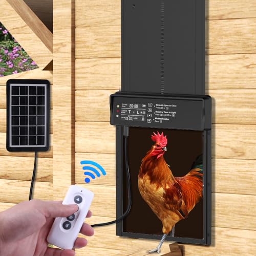 Seutgjie Automatische Hühnerklappe Solar Elektrisch Anti-Pinch und Alarmfunktion Türöffnungsstruktur Links und rechts mit Lichtsensor, Timer, Manuell und Fernbedienung Modi von Seutgjie