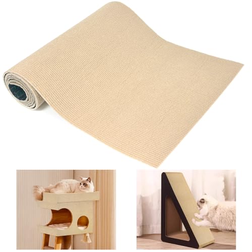 Seyaom Selbstklebend Kratzmatte Katze, 200cmx40cm Kratzmatte Katze Wand, DIY Trimmbarer Katzen Kratzmatte für Schützt Teppiche Sofa Möbelschutz (Khaki) von Seyaom