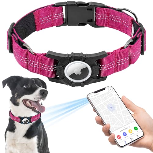 Seyezo Airtag Hundehalsband, verbessertes reflektierendes Airtag-Hundehalsband, strapazierfähiges Haustierhalsband mit Airtag-Halter, verstellbares Nylon-Welpenhalsband für kleine, mittelgroße und von Seyezo