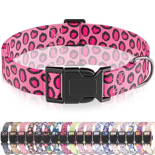 Seyezo Hundehalsband, Leoparden-Welpenhalsband für Jungen, Mädchen, kleine, mittelgroße und große Hunde, verstellbar, weiches Haustierhalsband, rosa Leopard mit Schnellverschluss-Schnalle für Männer von Seyezo