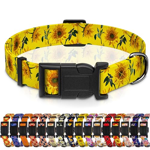 Seyezo Hundehalsband, Sonnenblumen-Blumenmuster, für Jungen, Mädchen, Welpenhalsband für kleine, mittelgroße und große Hunde, verstellbar, weiches Sonnenblumen-Haustierhalsband mit Sicherheitsschnalle von Seyezo