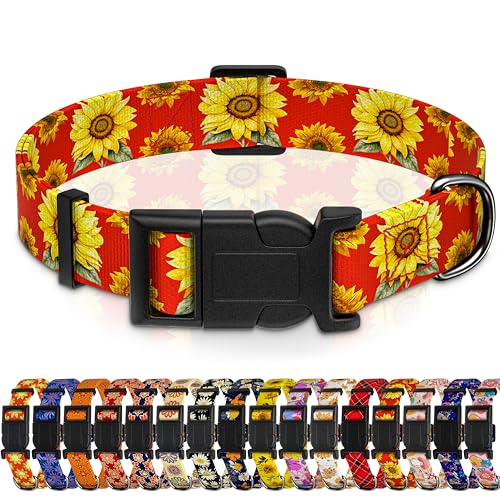 Seyezo Hundehalsband, Sonnenblume, für Jungen und Mädchen, Welpenhalsband für kleine, mittelgroße und große Hunde, verstellbares Haustierhalsband mit Sicherheitsschnalle für männliche Frauen (rote von Seyezo