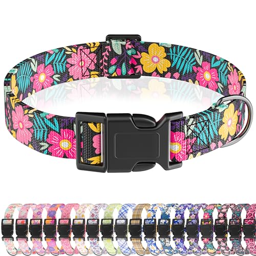 Seyezo Hundehalsband, niedliches florales Welpenhalsband für Jungen, Mädchen, kleine, mittelgroße und große Hunde, verstellbar, weiches Haustierhalsband, ausgefallenes Blumenmuster mit von Seyezo