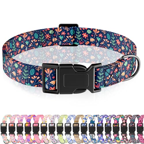 Seyezo Hundehalsband, niedliches florales Welpenhalsband für Jungen, Mädchen, kleine, mittelgroße und große Hunde, verstellbar, weiches Haustierhalsband, ausgefallenes Blumenmuster mit von Seyezo