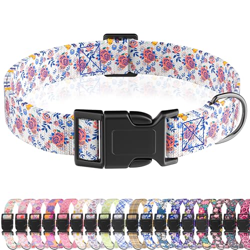 Seyezo Hundehalsband, niedliches florales Welpenhalsband für Jungen, Mädchen, kleine, mittelgroße und große Hunde, verstellbar, weiches Haustierhalsband, ausgefallenes Blumenmuster mit von Seyezo