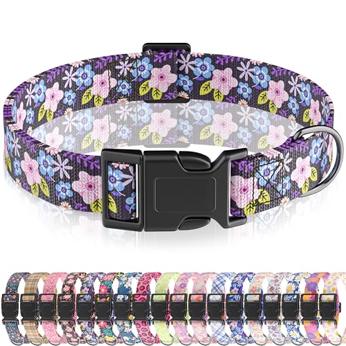 Seyezo Hundehalsband, niedliches florales Welpenhalsband für Jungen, Mädchen, kleine, mittelgroße und große Hunde, verstellbar, weiches Haustierhalsband, ausgefallenes Blumenmuster mit von Seyezo