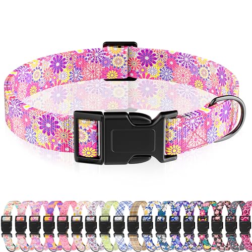 Seyezo Hundehalsband, niedliches florales Welpenhalsband für Jungen, Mädchen, kleine, mittelgroße und große Hunde, verstellbar, weiches Haustierhalsband, ausgefallenes Blumenmuster mit von Seyezo