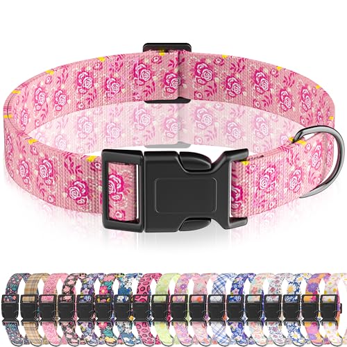 Seyezo Hundehalsband, niedliches florales Welpenhalsband für Jungen, Mädchen, kleine, mittelgroße und große Hunde, verstellbar, weiches Haustierhalsband, ausgefallenes Blumenmuster mit von Seyezo