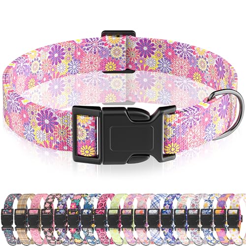 Seyezo Hundehalsband, niedliches florales Welpenhalsband für Jungen, Mädchen, kleine, mittelgroße und große Hunde, verstellbar, weiches Haustierhalsband, ausgefallenes Blumenmuster mit von Seyezo