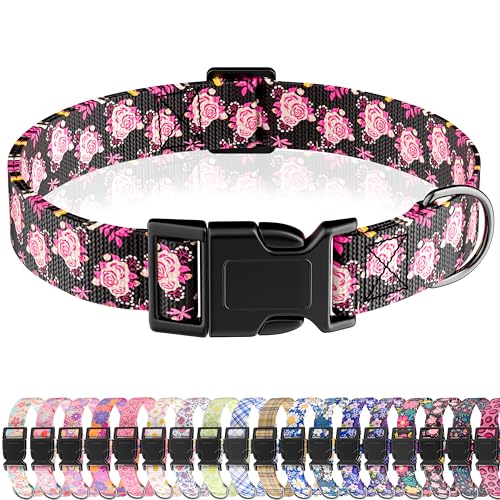 Seyezo Hundehalsband, niedliches florales Welpenhalsband für Jungen, Mädchen, kleine, mittelgroße und große Hunde, verstellbar, weiches Haustierhalsband, ausgefallenes Blumenmuster mit von Seyezo