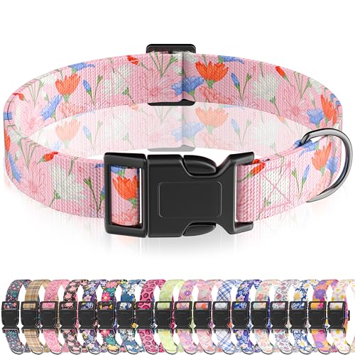 Seyezo Hundehalsband, niedliches florales Welpenhalsband für Jungen, Mädchen, kleine, mittelgroße und große Hunde, verstellbar, weiches Haustierhalsband, ausgefallenes Blumenmuster mit von Seyezo