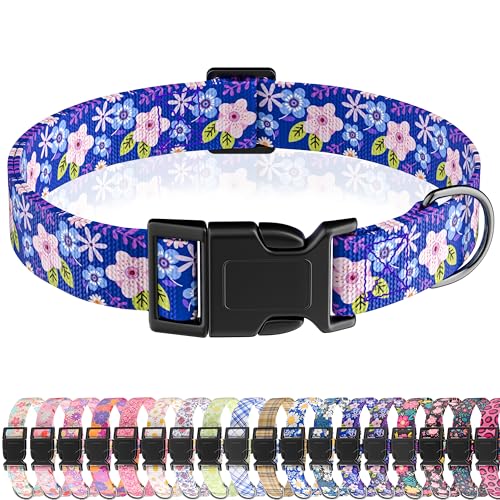 Seyezo Hundehalsband, niedliches florales Welpenhalsband für Jungen, Mädchen, kleine, mittelgroße und große Hunde, verstellbar, weiches Haustierhalsband, ausgefallenes Blumenmuster mit von Seyezo