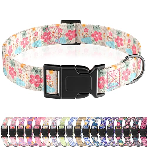 Seyezo Hundehalsband, niedliches florales Welpenhalsband für Jungen, Mädchen, kleine, mittelgroße und große Hunde, verstellbar, weiches Haustierhalsband, ausgefallenes Blumenmuster mit von Seyezo