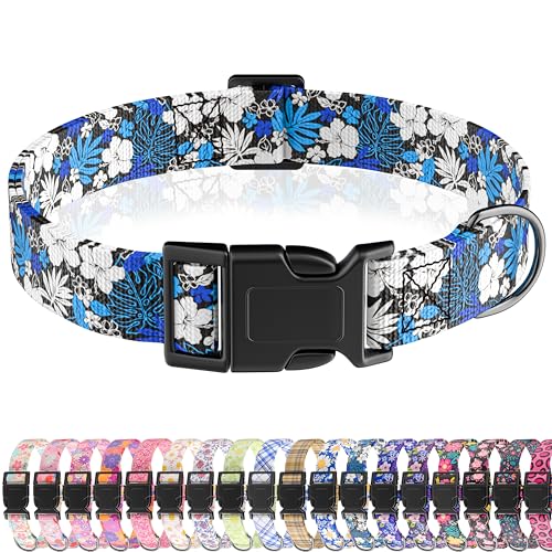 Seyezo Hundehalsband, niedliches florales Welpenhalsband für Jungen, Mädchen, kleine, mittelgroße und große Hunde, verstellbar, weiches Haustierhalsband, ausgefallenes Blumenmuster mit von Seyezo