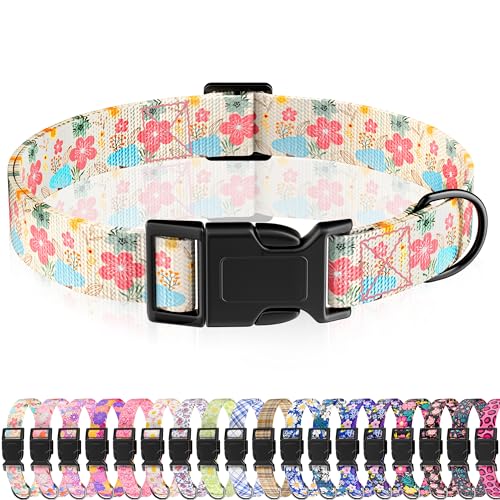 Seyezo Hundehalsband, niedliches florales Welpenhalsband für Jungen, Mädchen, kleine, mittelgroße und große Hunde, verstellbar, weiches Haustierhalsband, ausgefallenes Blumenmuster mit von Seyezo