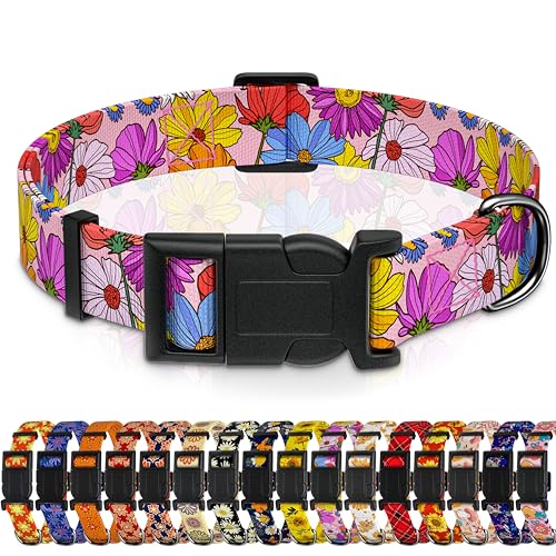 Seyezo Hundehalsband, rosa Blumenmuster, für Jungen, Mädchen, Welpenhalsband für kleine, mittelgroße und große Hunde, verstellbar, weiches florales Haustierhalsband mit Sicherheitsschnalle für von Seyezo