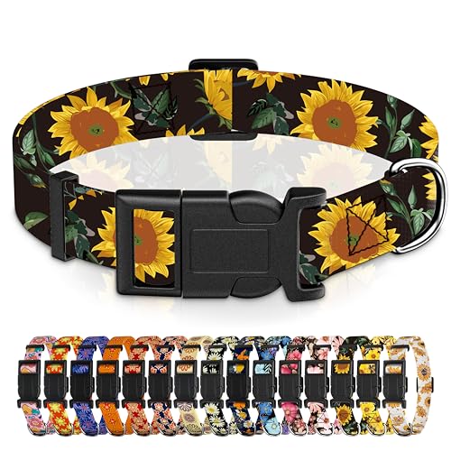 Seyezo Hundehalsband für Jungen und Mädchen, Sonnenblumen-Welpenhalsband für kleine, mittelgroße und große Hunde, verstellbar, weiches Blumenmuster, Haustierhalsband mit Sicherheitsschnalle für von Seyezo