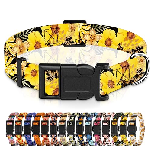 Seyezo Hundehalsband für Jungen und Mädchen, florales Welpenhalsband für kleine, mittelgroße und große Hunde, verstellbar, weiches Blumenmuster mit Sicherheitsschnalle für männliche Frauen (gelbes von Seyezo