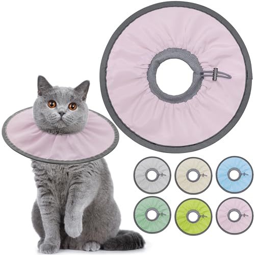 Seyezo Leichtes Katzenhalsband, weich, bequem, nach Operationen, elisabethanisches E-Halsband für Katzen, Kegel für Katzen, um das Lecken zu stoppen (Hellrosa, Medium) von Seyezo