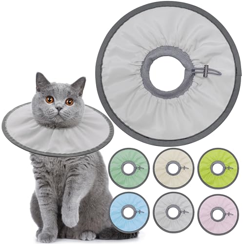 Seyezo Leichtes Katzenkegelhalsband, weich, bequem, nach Operationen, elisabethanisches E-Halsband für Katzen, Kegel für Katzen, um das Lecken zu stoppen (Grau, Medium) von Seyezo