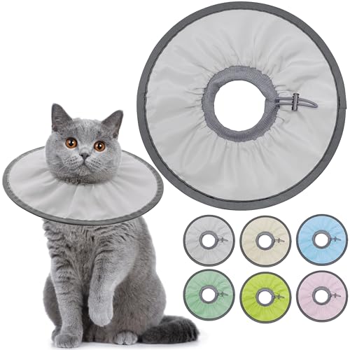 Seyezo Leichtes Katzenkegelhalsband, weich, bequem, nach Operationen, elisabethanisches E-Halsband für Katzen, Kegel für Katzen, um das Lecken zu stoppen (Grau, Medium) von Seyezo