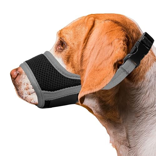 Seyezo Maulkorb für Hunde, weich, atmungsaktiv, für kleine, mittelgroße und große Hunde, Air-Mesh-Nylon-Maulkorb, verhindert Beißen, Bellen und Kauen, verstellbar, trinkbar, 6 Größen (Grau, M) von Seyezo