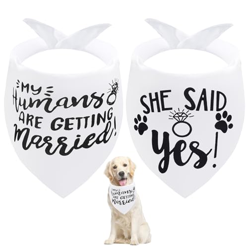 Seyezo Verlobungsgeschenke, Hundehalstücher mit Aufschrift "My Humans are Getting Married", Hochzeits-Hundehalstuch, Haustier-Schal, Verlobungsfeier, Foto-Dekorationen, Haustierzubehör für von Seyezo