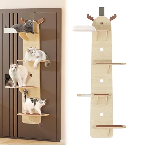 Seymal Klettergerüst for Katzen über der Tür, 4-stufige Katzentürregale, an der Tür hängende Katzenregalstange, Katzenbaum aus Holz, Katzenturm, Aktivitätszentrum-Spielplatz for Hauskatzen(B1) von Seymal