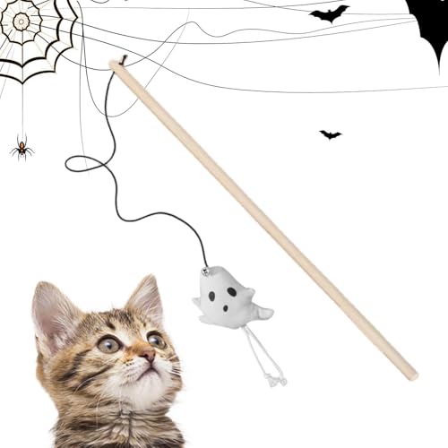 Seyrnicay Katzenstab-Spielzeug für Indoor-Katzen, lustiges Katzenspielzeug, Halloween-Katzenstab-Spielzeug, interaktives Katzenspielzeug, Katzenspielzeug, Stick mit Glocke für Heimtiergeschäfte von Seyrnicay