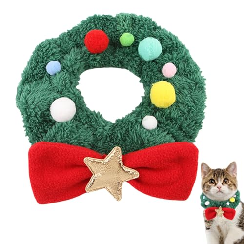 Seyrnicay Weihnachtliches Katzenhalsband – bequemer Weihnachtstuch, Plüsch-Katzenhalsband, bequem, verstellbare Halsbänder für Haustiere von Seyrnicay