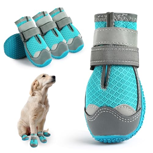 Hundeschuhe Pfotenschutz, 4 Stück atmungsaktive Hunde Schuhe Outdoor mit Rutschfester Sohle (Blue 2) von Sezlinver