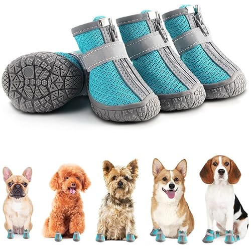 Sezlinver Hundeschuhe mit Rutschfester Sohle, 4er-Pack, verstellbare Pfotenschützer mit reflektierenden Bändern von Sezlinver